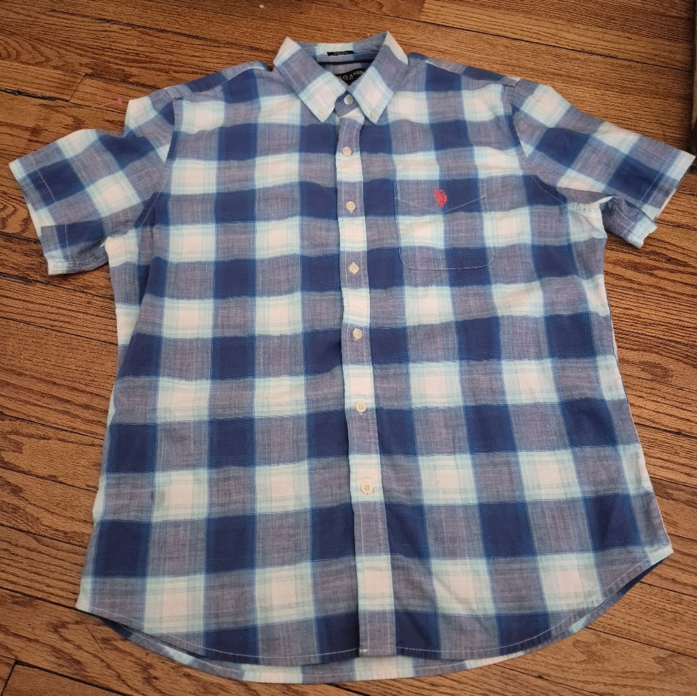 U.S Polo Assn. Men's Blues & White Button Down Collared 👕 Shirt Size Large
